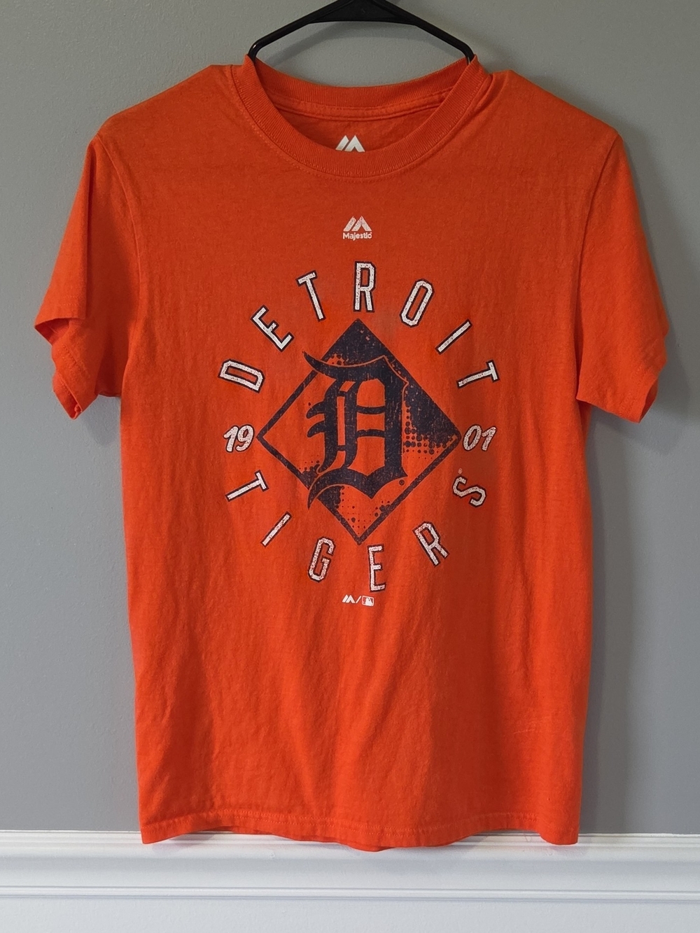 Majestic MLB Baseball Orange Detroit Tigers Graphic Short Sleeve Tee Crew Neck S